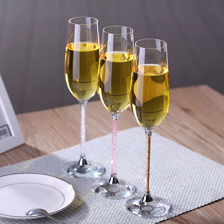 Glassware Manufacturer Handmade 260ml wholesale wine glasses Champagne Cup Flute Cup with Diamond for Wedding