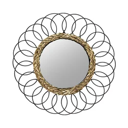 ARTMADE Gold Modern Luxury Mirrors Rattan Plaited Hanging Wall Art Nature Mirror Decor Wall Large Living Room Decorative Mirror