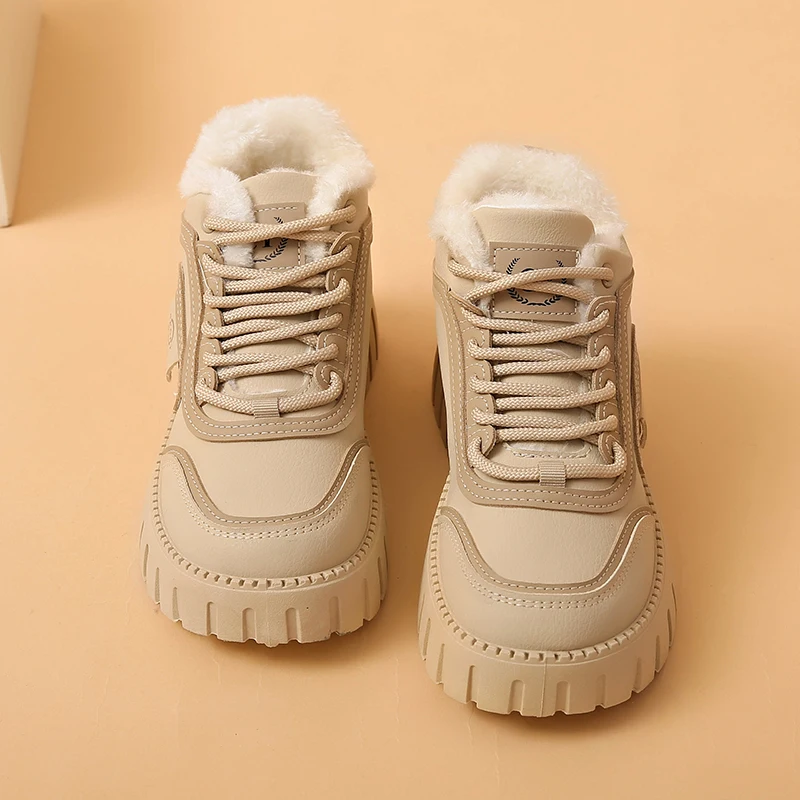 Manufacturer Direct Furry Warm Footwear casual Sneaker Cotton-padded Shoes Outdoor Lace Up Comfortable Snow Boots Women