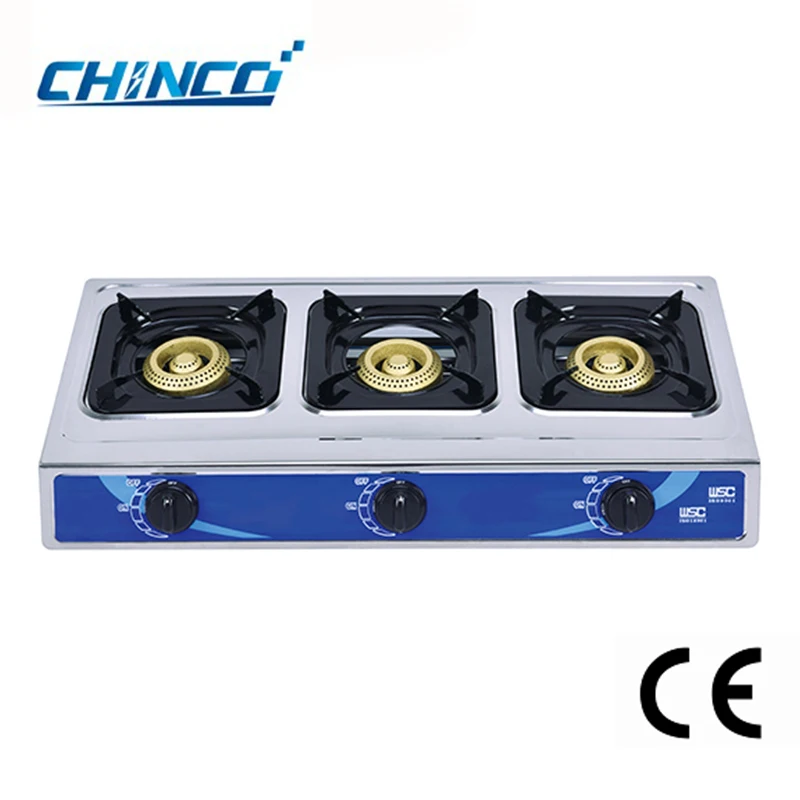 Kitchen appliance Cooktops tempered Three-hole lpg gas stove for home use for hot selling