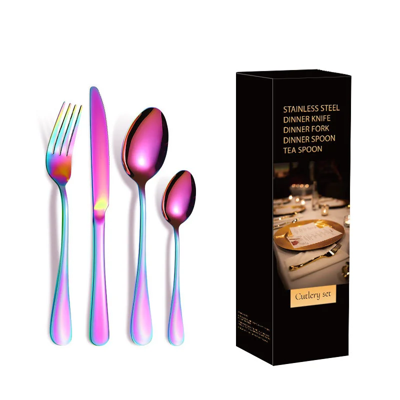 Kitchen Silverware Luxury Knife Forks Spoons 5 Pieces Wedding Cubiertos Stainless Steel Bulk Gold Flatware Set