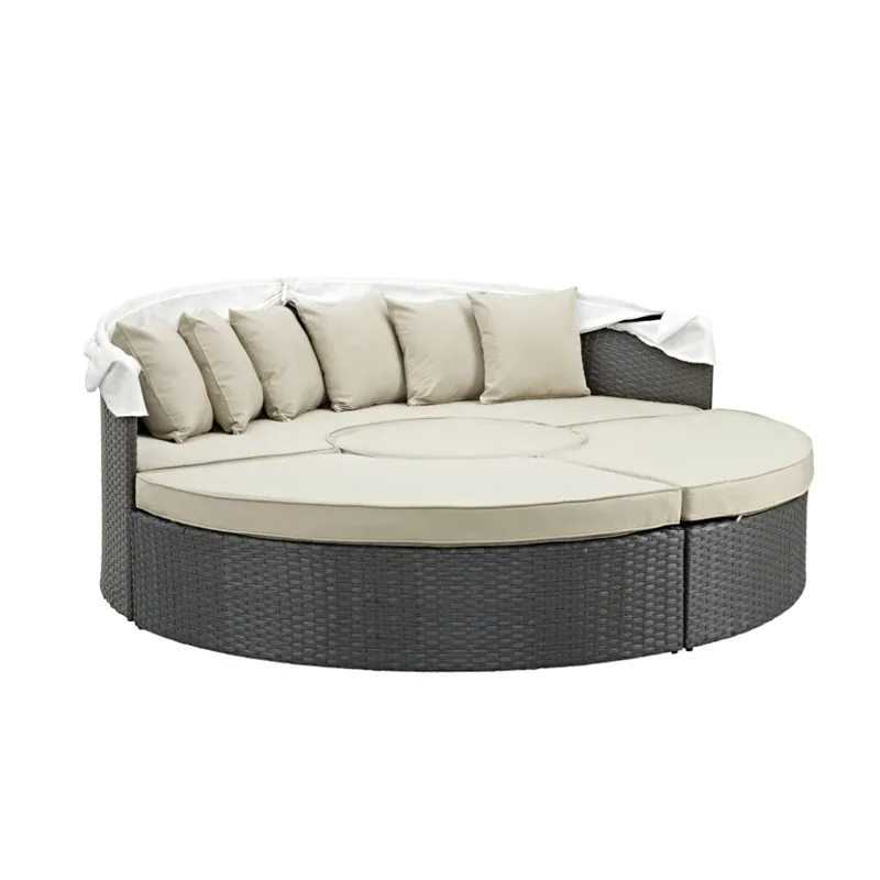 Hotel Poolside Furniture Rattan Wicker Daybed Villa Garden Furniture Leisure Sun Bed Sofa Bed