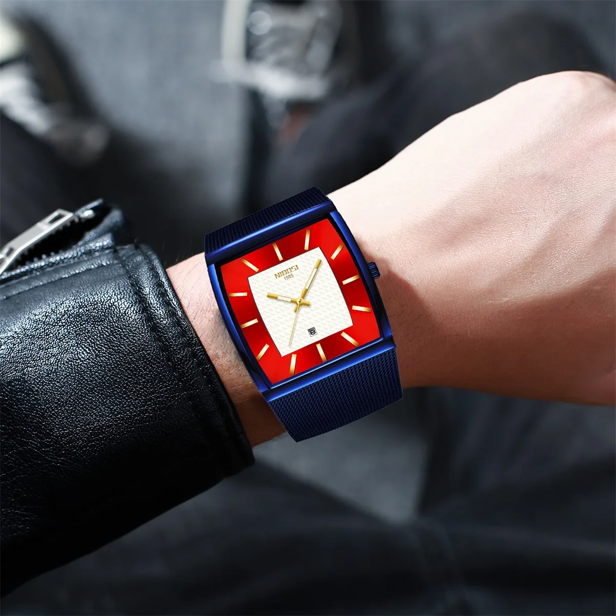 On Sale Blue Mesh Strap Red Face Cigarette Pointer Watches For Men