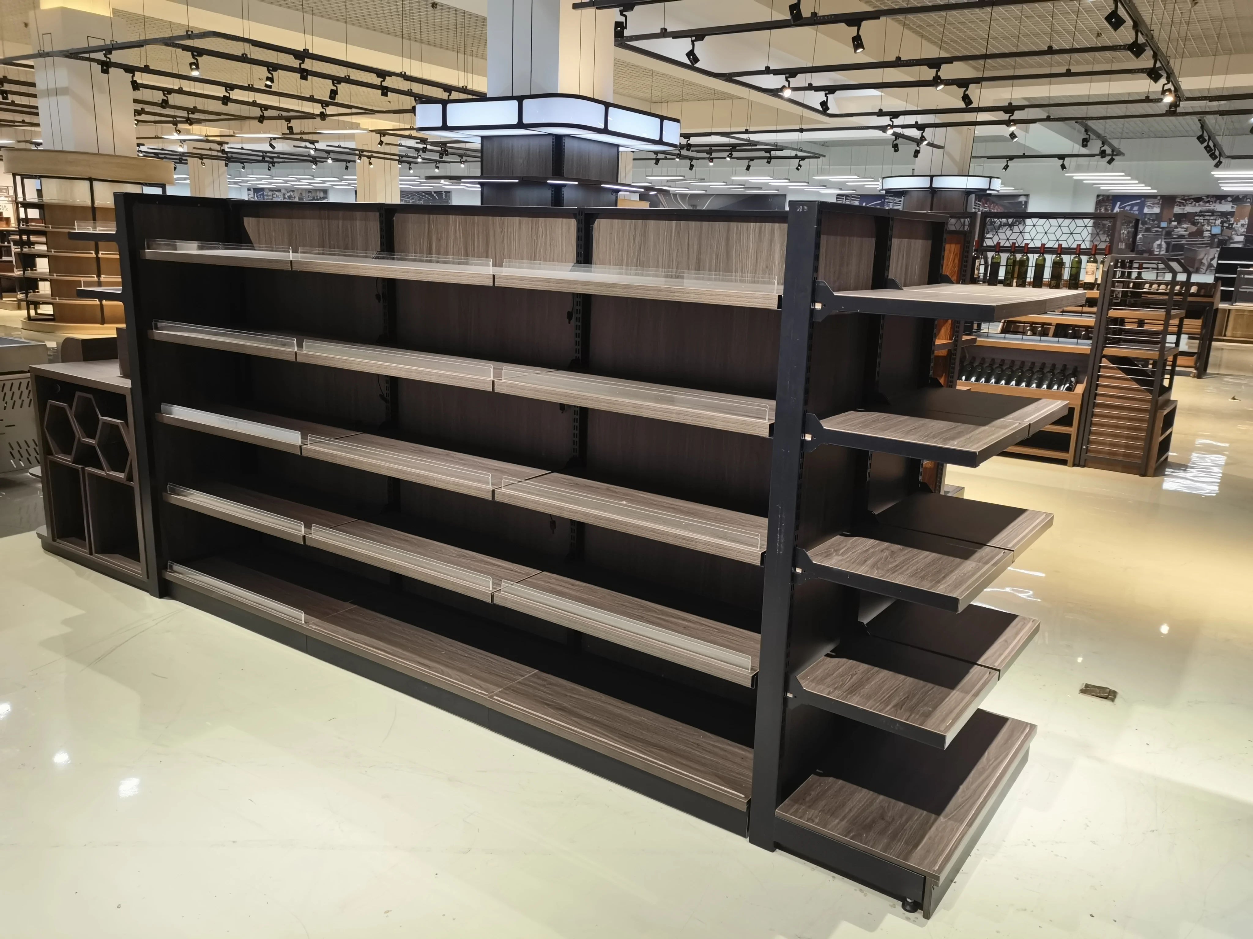 customized size  metal Wood convenience store rack Texture Grocery Rack supermarket shelf