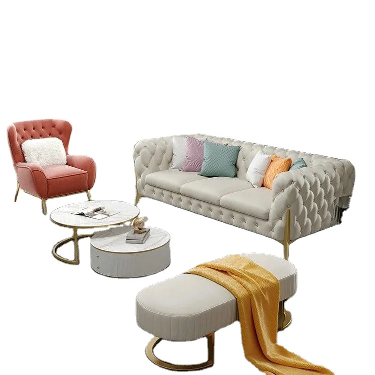 Modern White Leather Couch Living Room Furniture Chesterfield Sofas Real Cow Leather Sofa