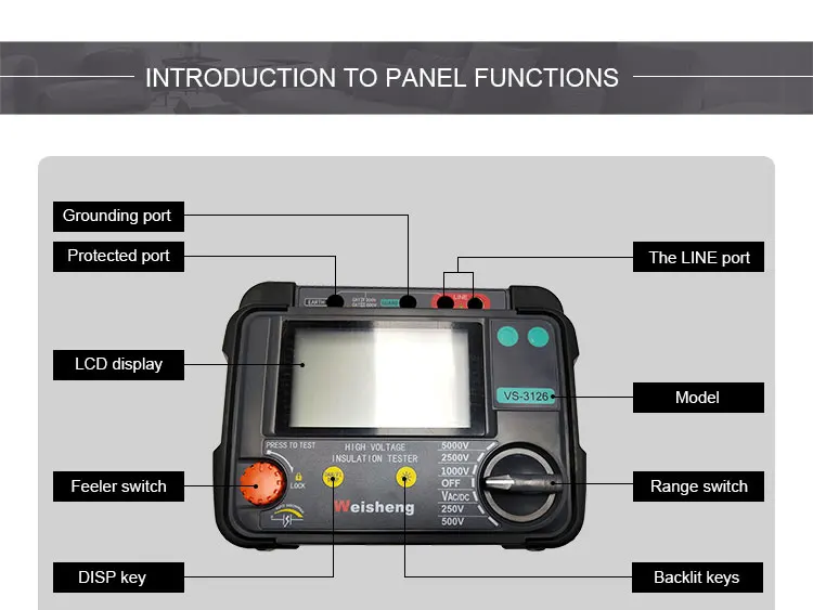 AC DC Insulation Resistance Tester Lcd Backlight Data Storage Polarization Index Measurement Digital Megohmmeter
