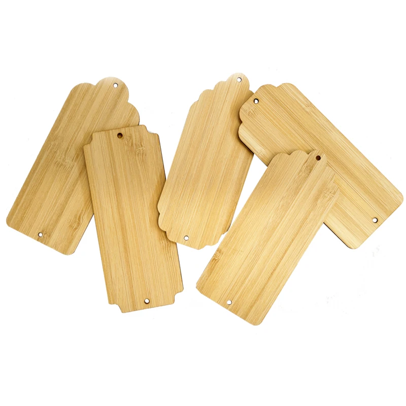 Unfinished bamboo label rectangular blank hanging ribbon hole suitable for Thanksgiving custom hanging sign bookmark