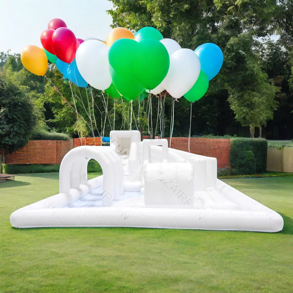 Custom Commercial Grade PVC pvc white inflatable obstacle course bounce house with slide water pool for kids