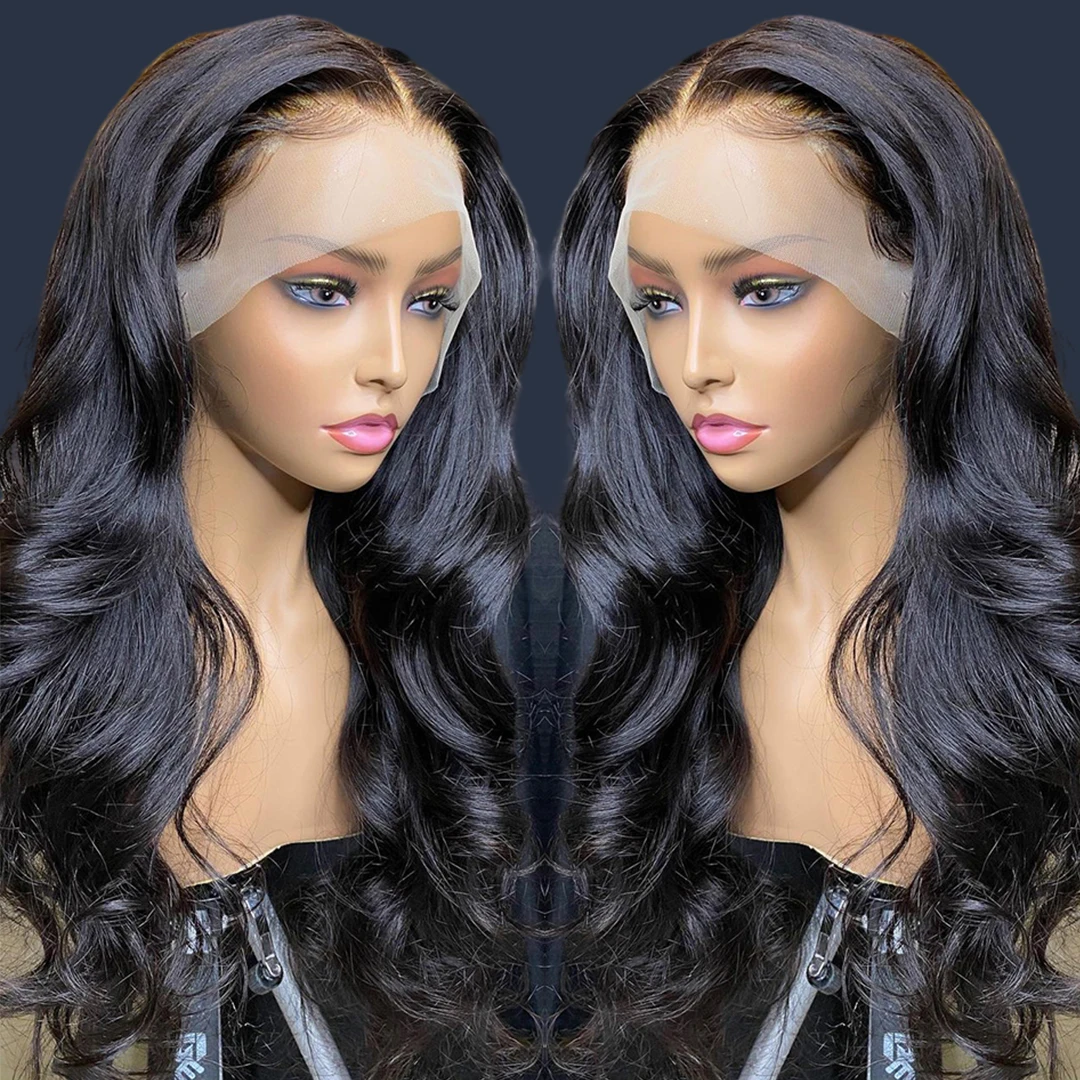 Горячая Распродажа индийские натуральные волосы телесные волнистые прозрачные парики из человеческих волос на полной сетке фронтальные 360 Hd для черных женщин