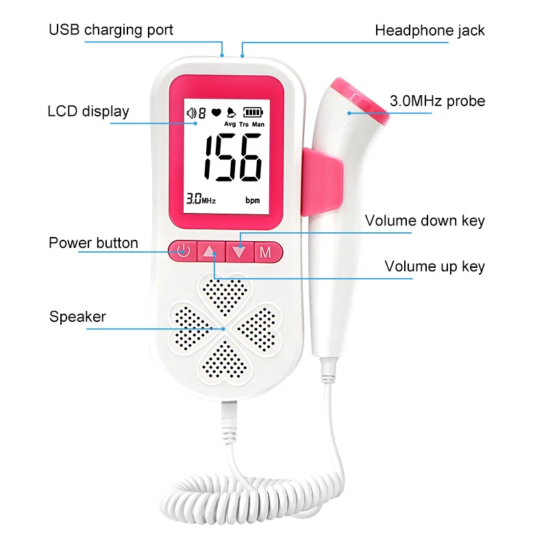 Лидер продаж портативное зарядное устройство с Bluetooth цифровой карманный фетальный допплер фетальное сердцебиение беременность ультразвуковое приложение для детей
