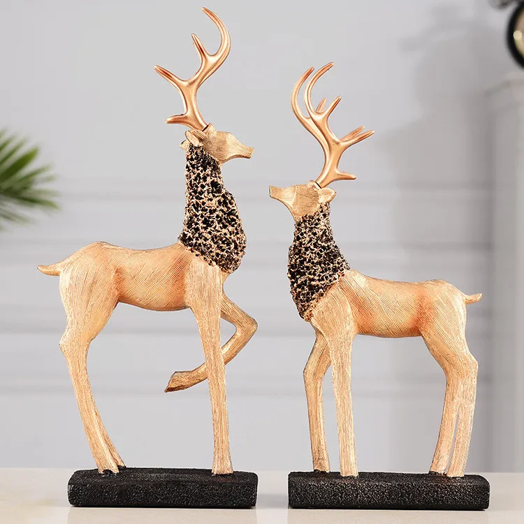 Art Home Office Room Desk Decor Gifts Modern Elk Statue Resin Deer Figurine Couple Sculpture