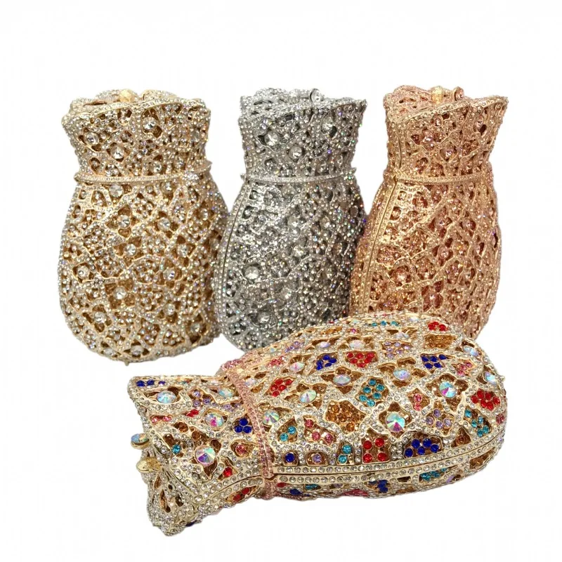 Christmas Gift Drawstring Money Bag Diamond Purse Handbags Pocket Basket Wedding Party Dress Purse Crystal Rhinestone Bag Clutch