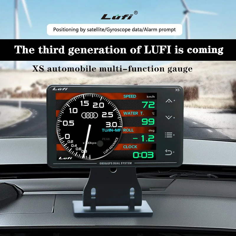New Lufi  Gauge XS OBD + GPS Car Water Temperature Turbo Oil Temperature G value Gyroscope Multi-function Meter LCD Display