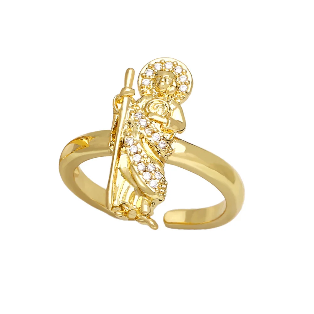 San Judas Tadeo Rings Guadalupe Gold Plated Jewelry Catholic Royal Crown Virgin Mary Zircon Ring Saint Jude