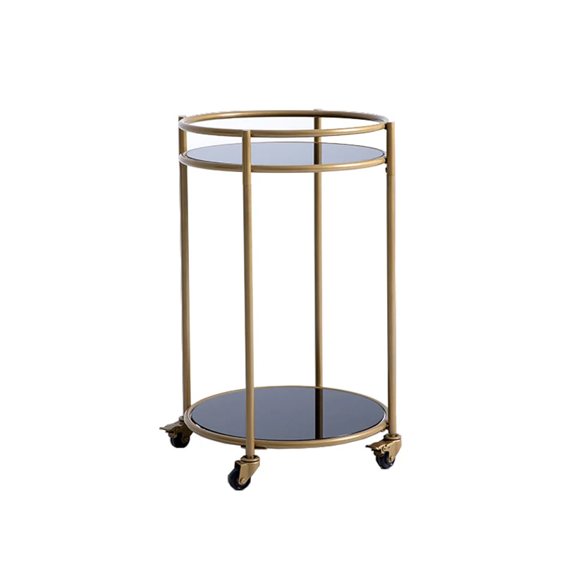 Hot Sale Luxury Gold Mobile Bar Cart Metal Round 2 Tier Glass Bar Trolley  Cart