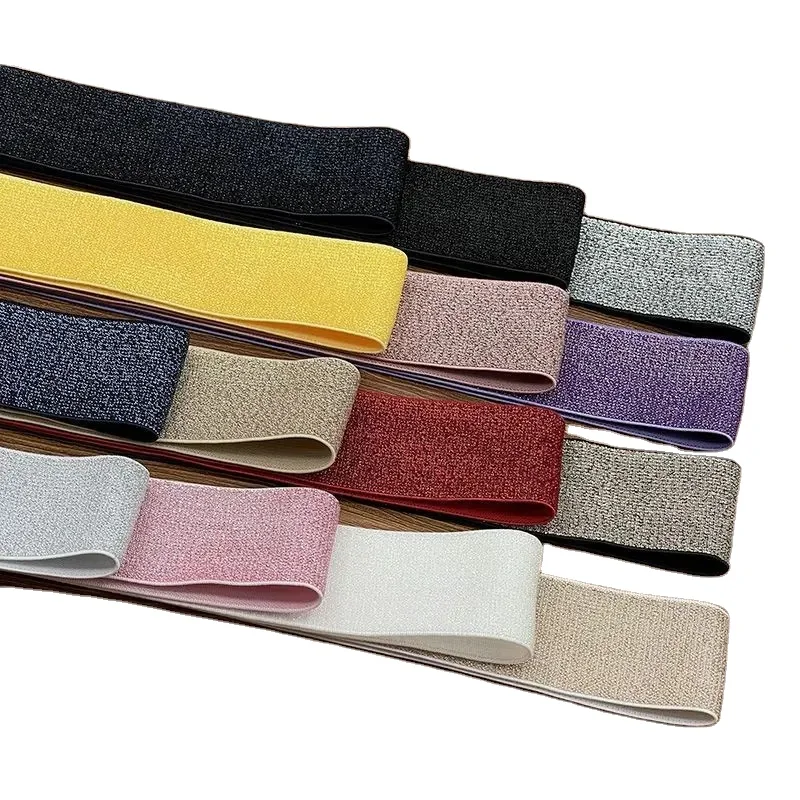 HFT High Quality Custom Woven Elastic Band Polyester Custom Elastic Webbing Glitter Elastic Tape Waistband for Clothing Dress