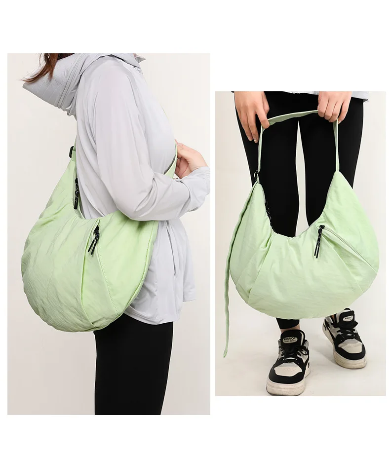 2024 Large Capacity Fitness Gym Yoga Sports Nylon Cloth Bag Versatile Horn Bag Casual Lightweight Underarm Bag