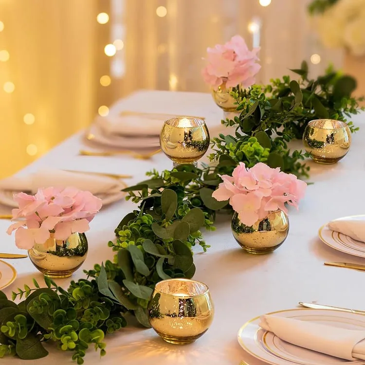 Wholesale Gold Small Glass Bud Vase Sparkling Round Glass Vase for Flowers Bar Table Centerpiece Home Decoration