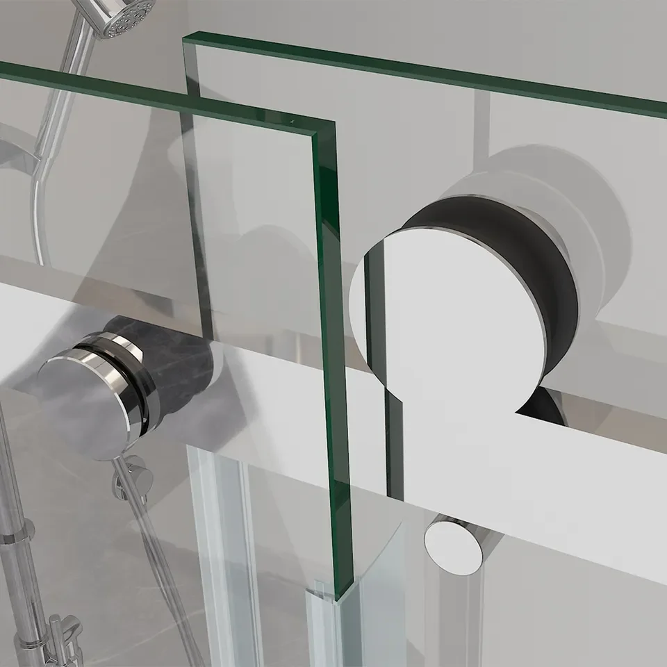 Frameless Glass To Glass Door Shower Enclosure Set Sanitary Ware Black Minimalist Steel Sliding Shower Glass Door Pull Handles