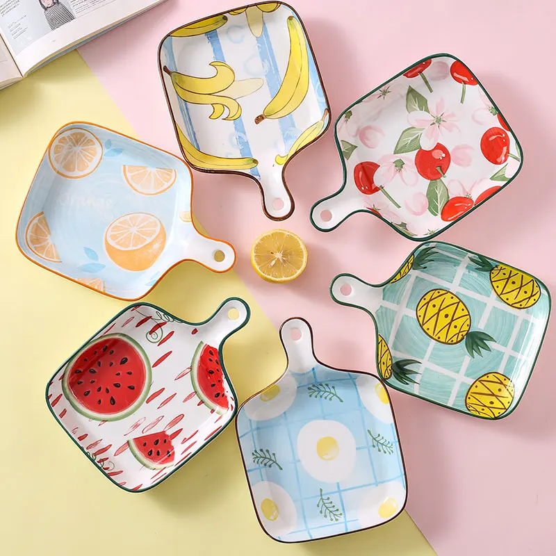 Wholesale Fruit Plate For Home Use Baking Pan With Handle Ceramic Baking Tray For Restaurants Dinnerware Set