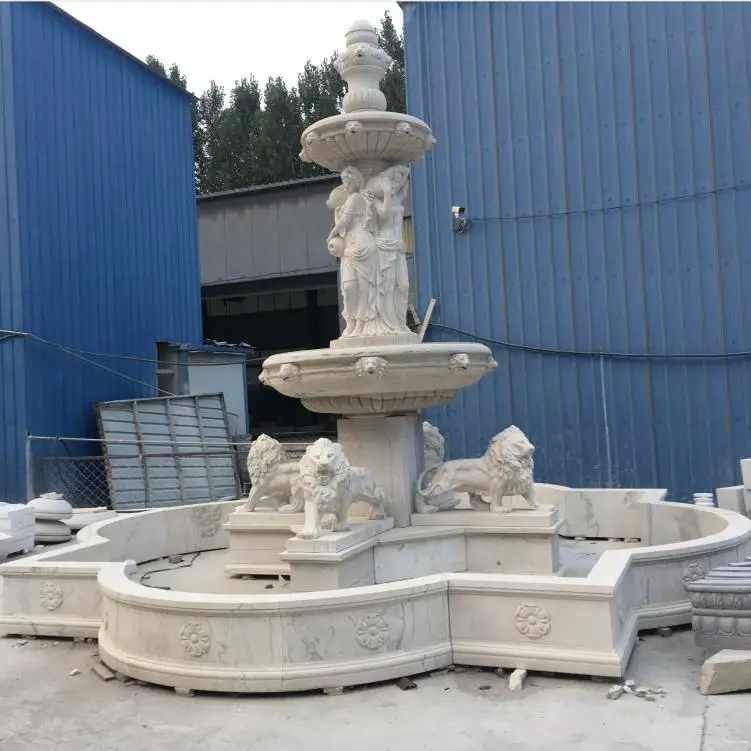 Outdoor Large Garden Round Natural antique granite Stone Marble Lion Statues Pool Flower Water Fountains