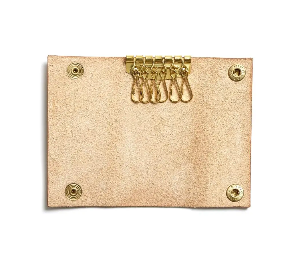 Highest quality natural tan harness leather key pouch with two snap