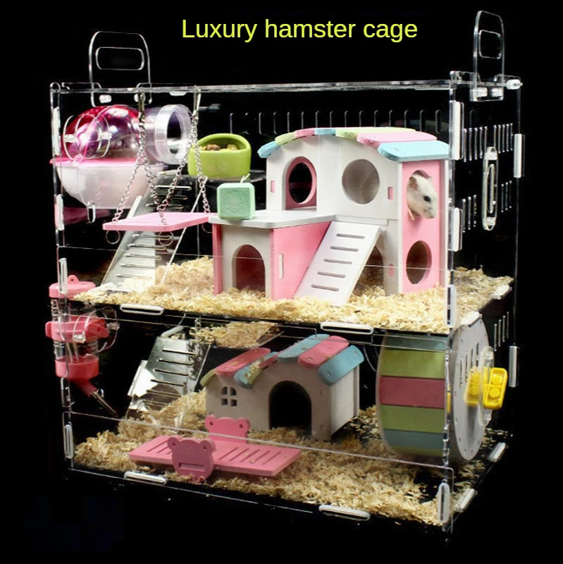 Прямая продажа с фабрики, клетка для хомяка, акриловый прозрачный дджунгарийский хомяк, большая вилла, двойное гнездо, клетка для хомяка, принадлежности