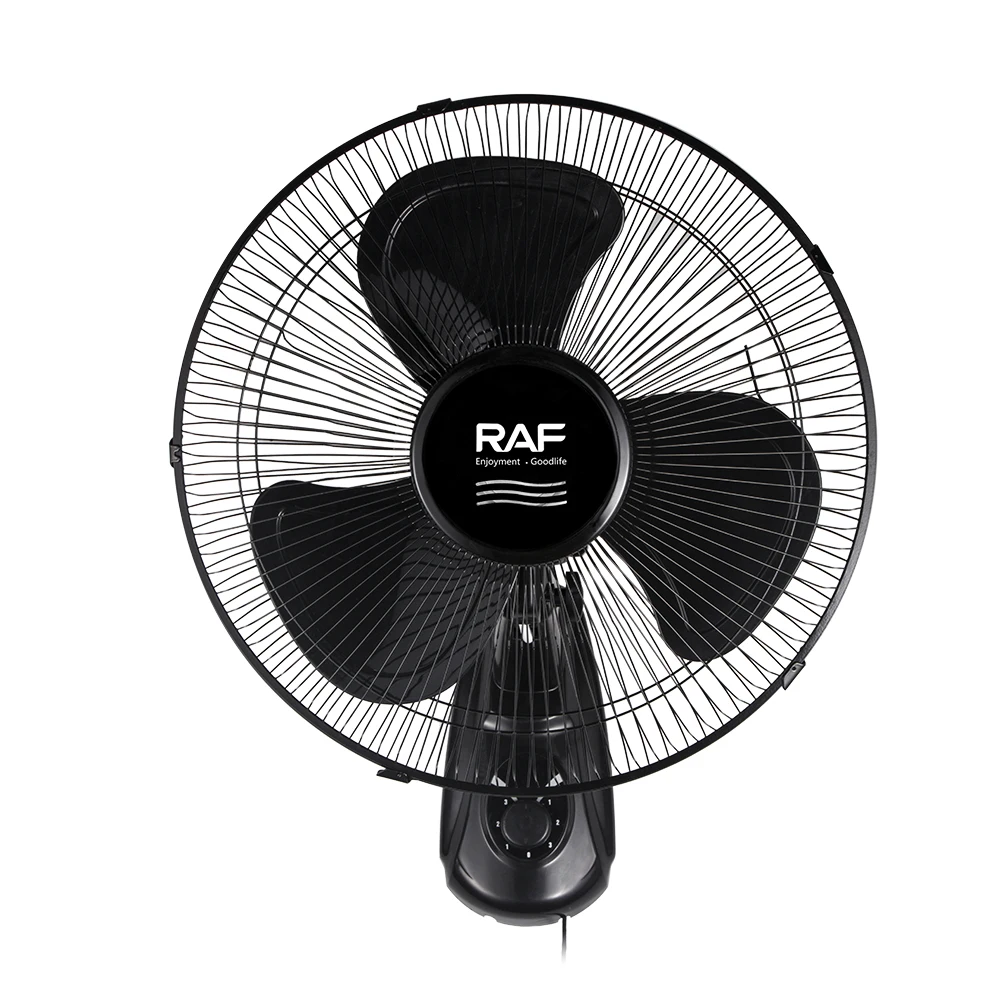 RAF New Black Wall Mount Fan 3 Speeds Metal Grille for Home Bedroom Adjustable Tilt Wall Fan