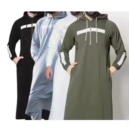 2022 High Quality Ramadan Dubai Men Thobe hoodie Morocco Caftan Turkey Kaftan Daily Casual Islamic Clothing