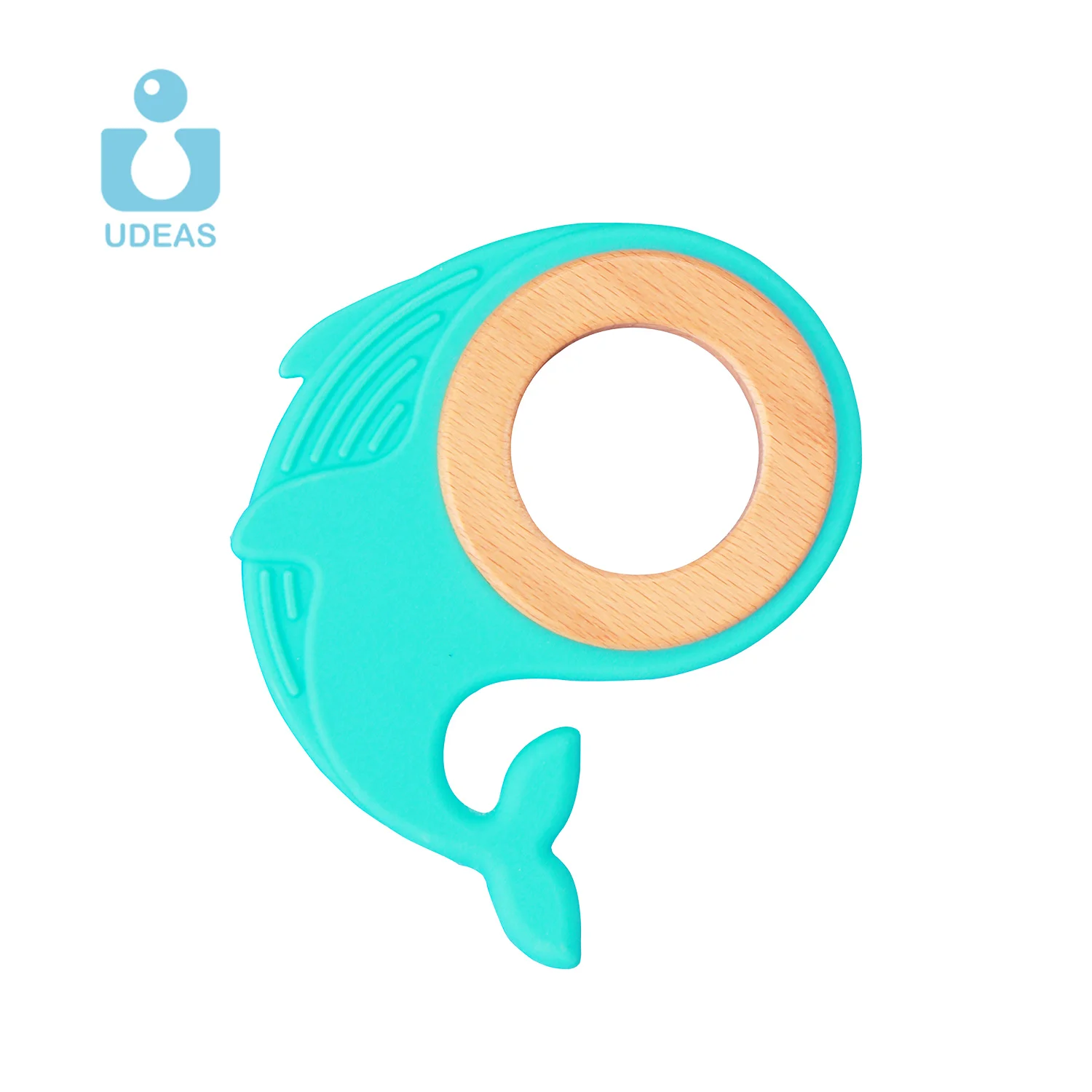 Food grade silicone rattle teether animal fruit round bracelet baby teething toys natural beechwood wooden silicone baby teether