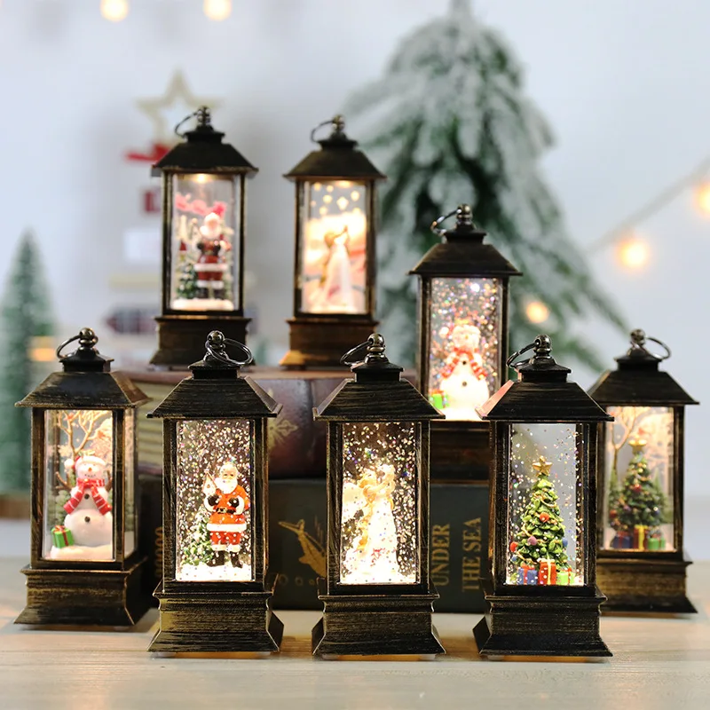Wholesale 2024 Christmas Crafts Glitter Lantern Lamp Snow globe Water Lantern Indoor Decoration Table Top Lights Christmas Decor