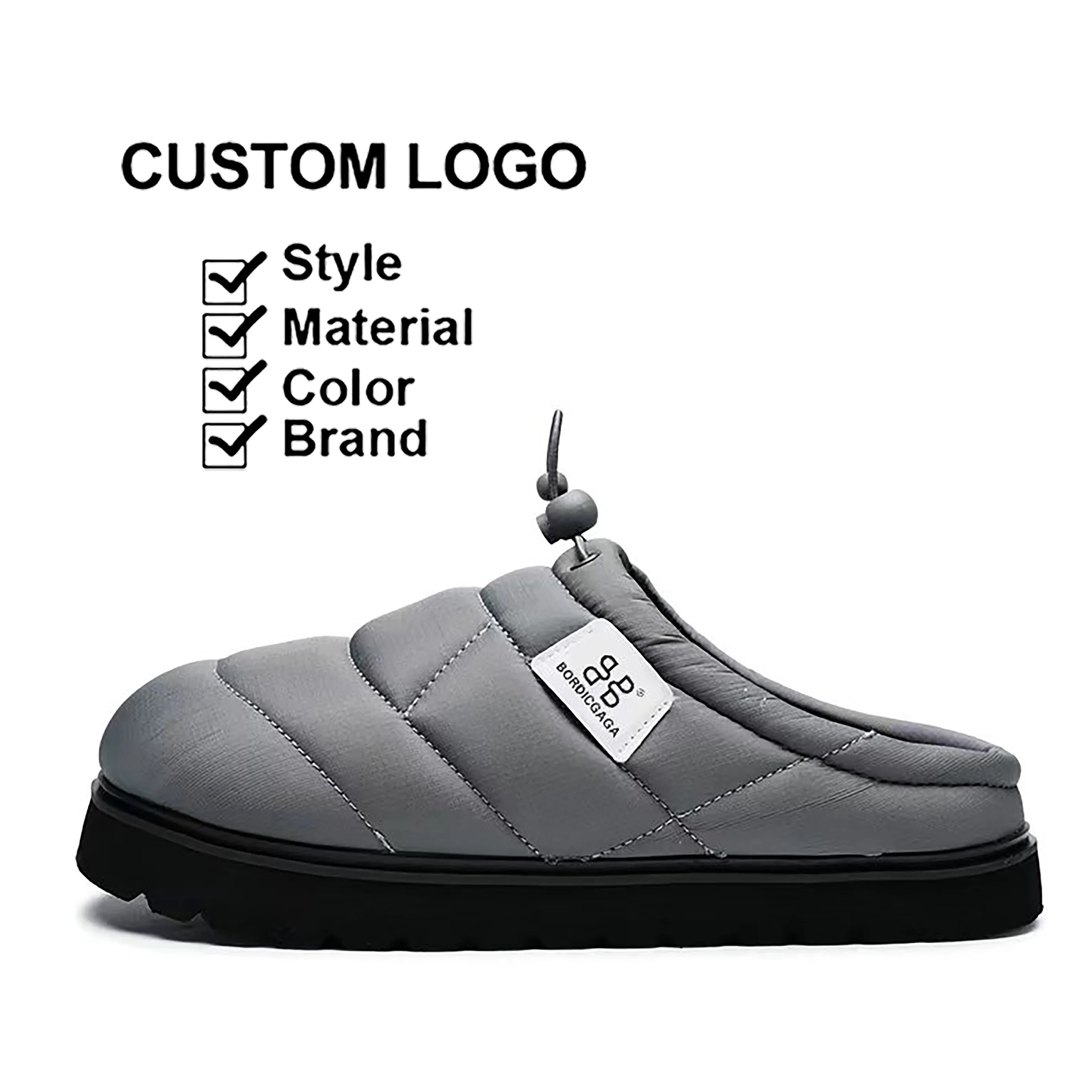 Custom Logo Men Winter Outdoor Non-slip Slippers Home Warm Shoes New Fashion Unisex Hard-Wearing Plush Lined Indoor Slippers