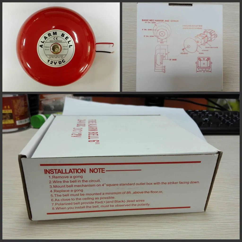 Metal housing Electric Bell Siren Sound Ring 12V/24V/220V Fire Alarm Bells 6 inch Bell Alarm