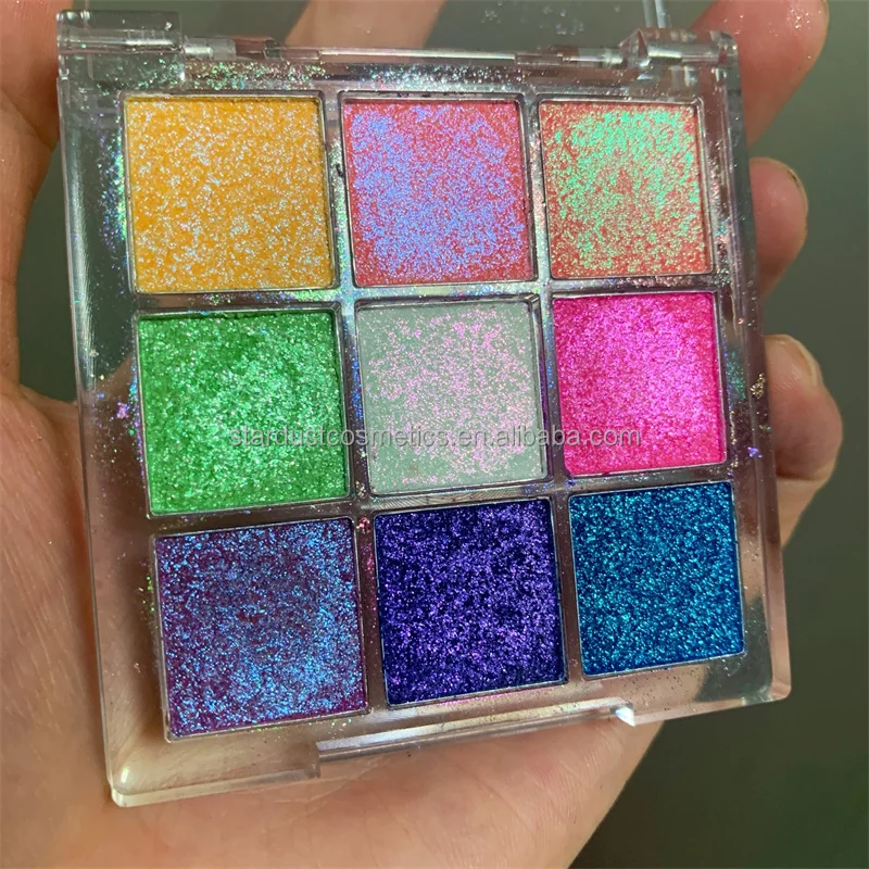 Duochrome 9 color duochrome wet Eyeshadow Palette Waterproof Makeup Luminous Glitter Private Label multichrome eyeshadow Palette