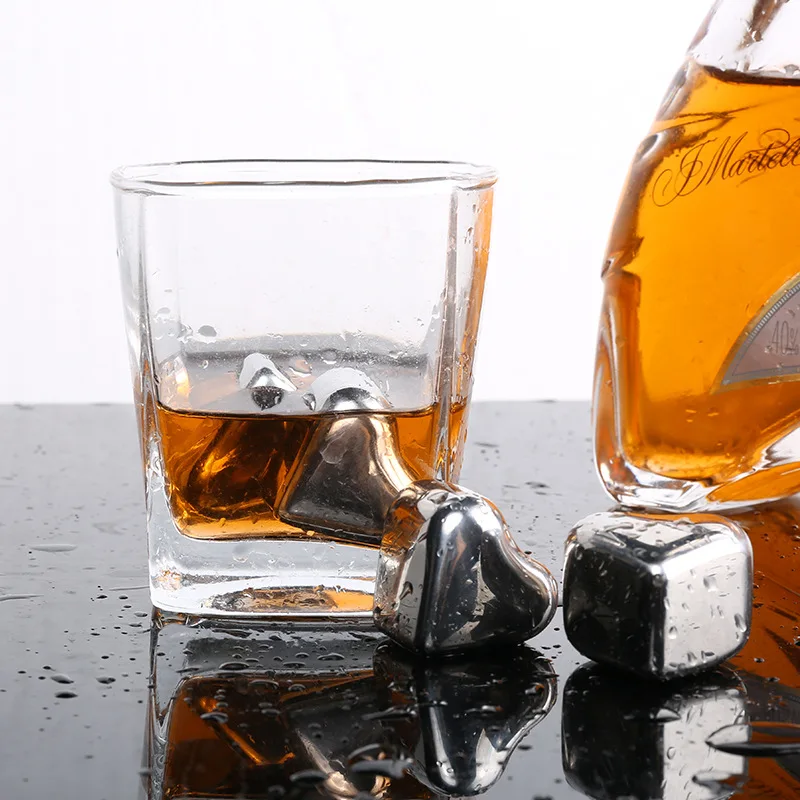 Reusable Metal Stainless Steel 304 Ice Cubes Heart-Shaped Chilling Red Wine Whiskey Ice Cubes Bar Accessories