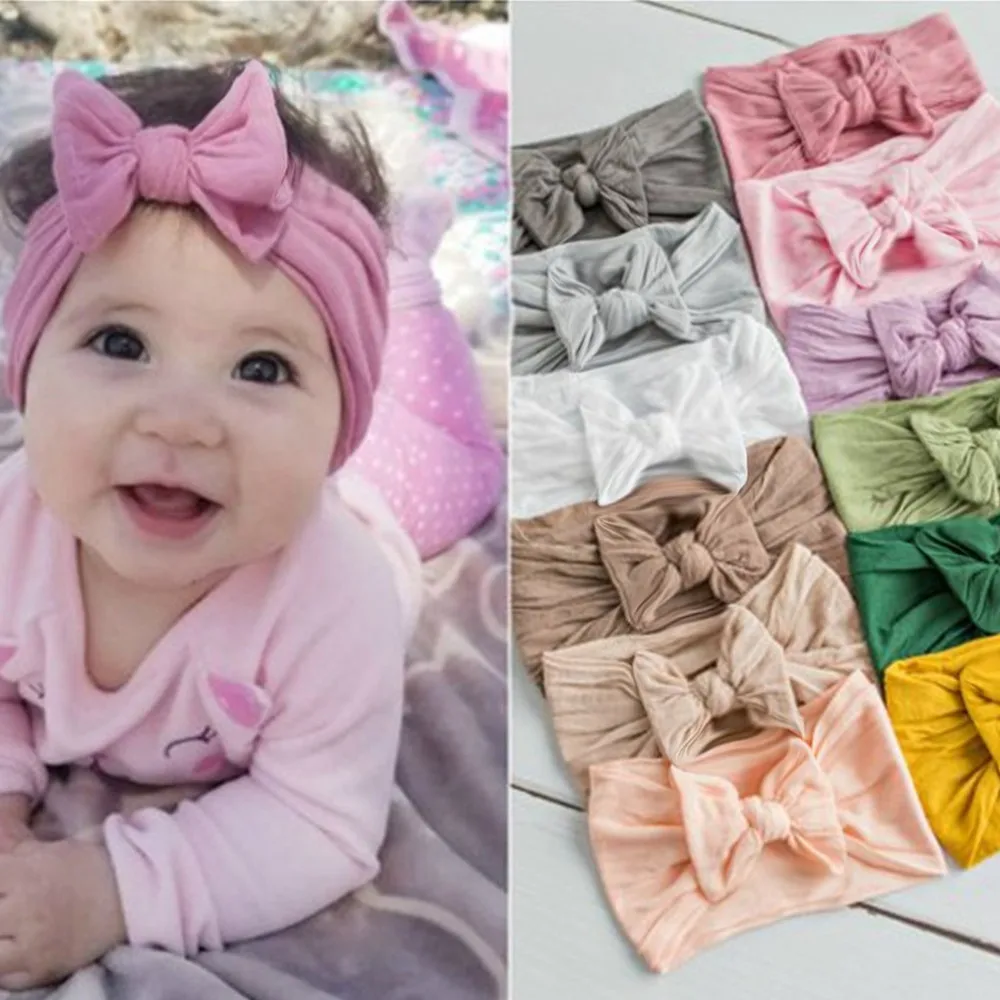 Solid color soft nylon elastic baby headband bow headdress Newborn baby girl headband hair accessory
