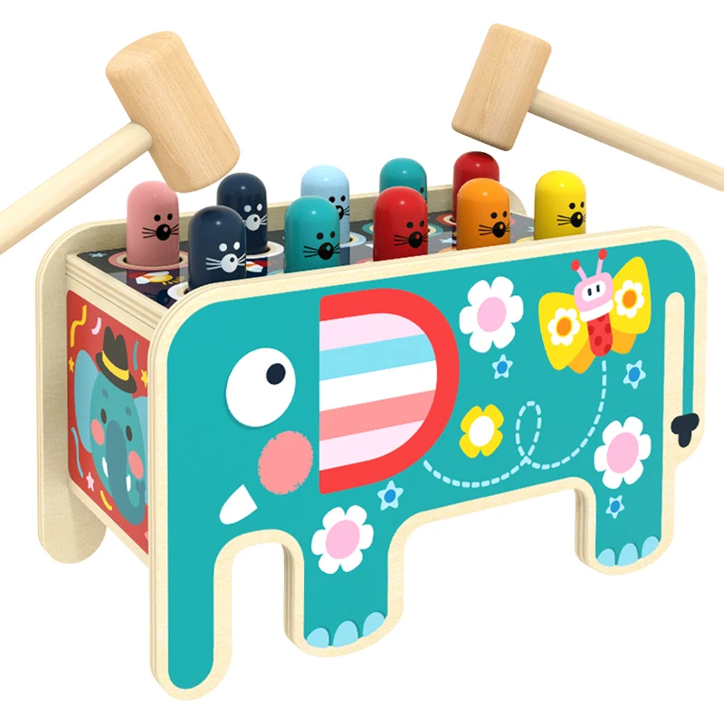 New wooden musical toys intellectual percussion  elephant knock mouse toys wood toys for kids