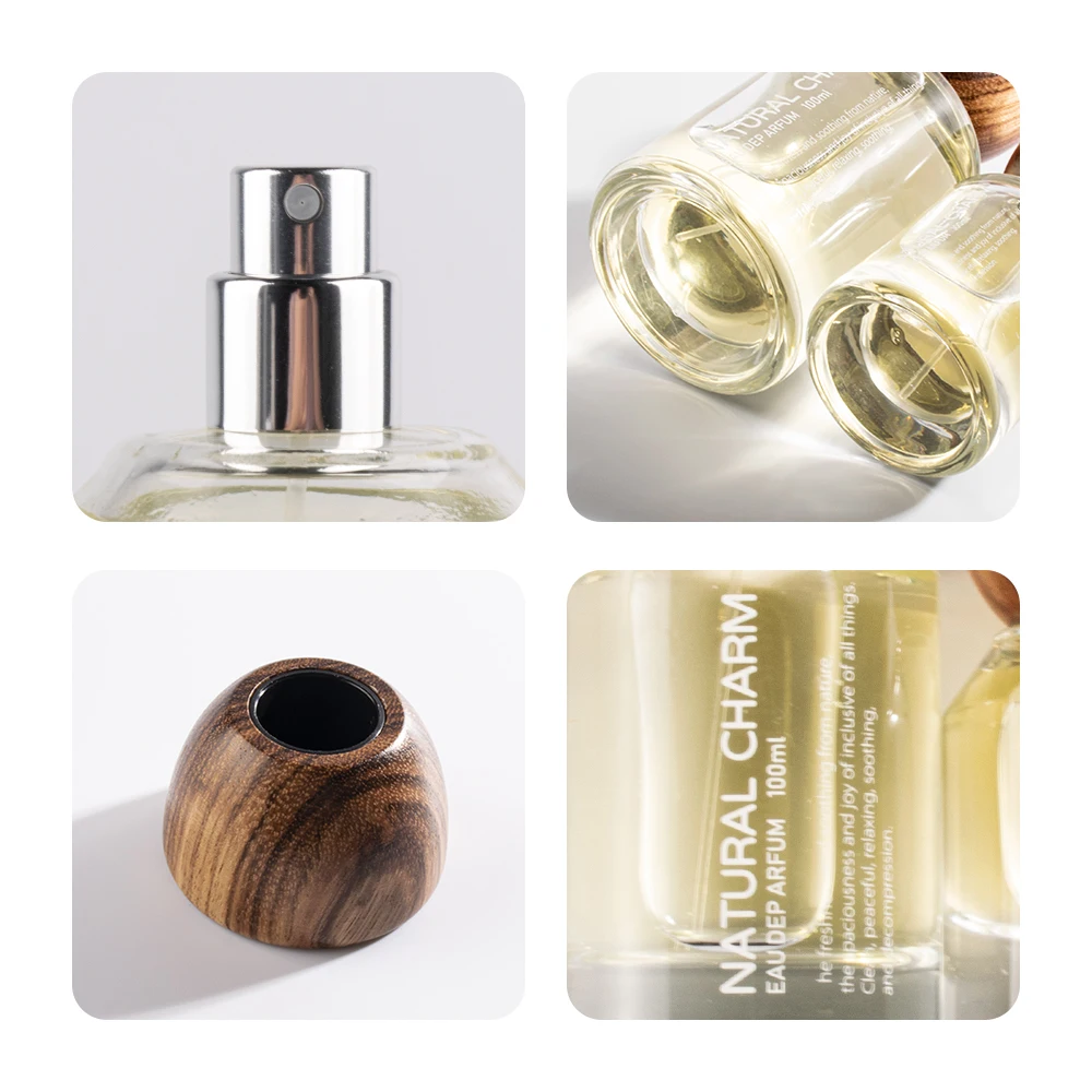 Luxury Custom Packaging 30ml 50ml 100ml Glass Refillable Empty Perfume Bottle Wooden Cap