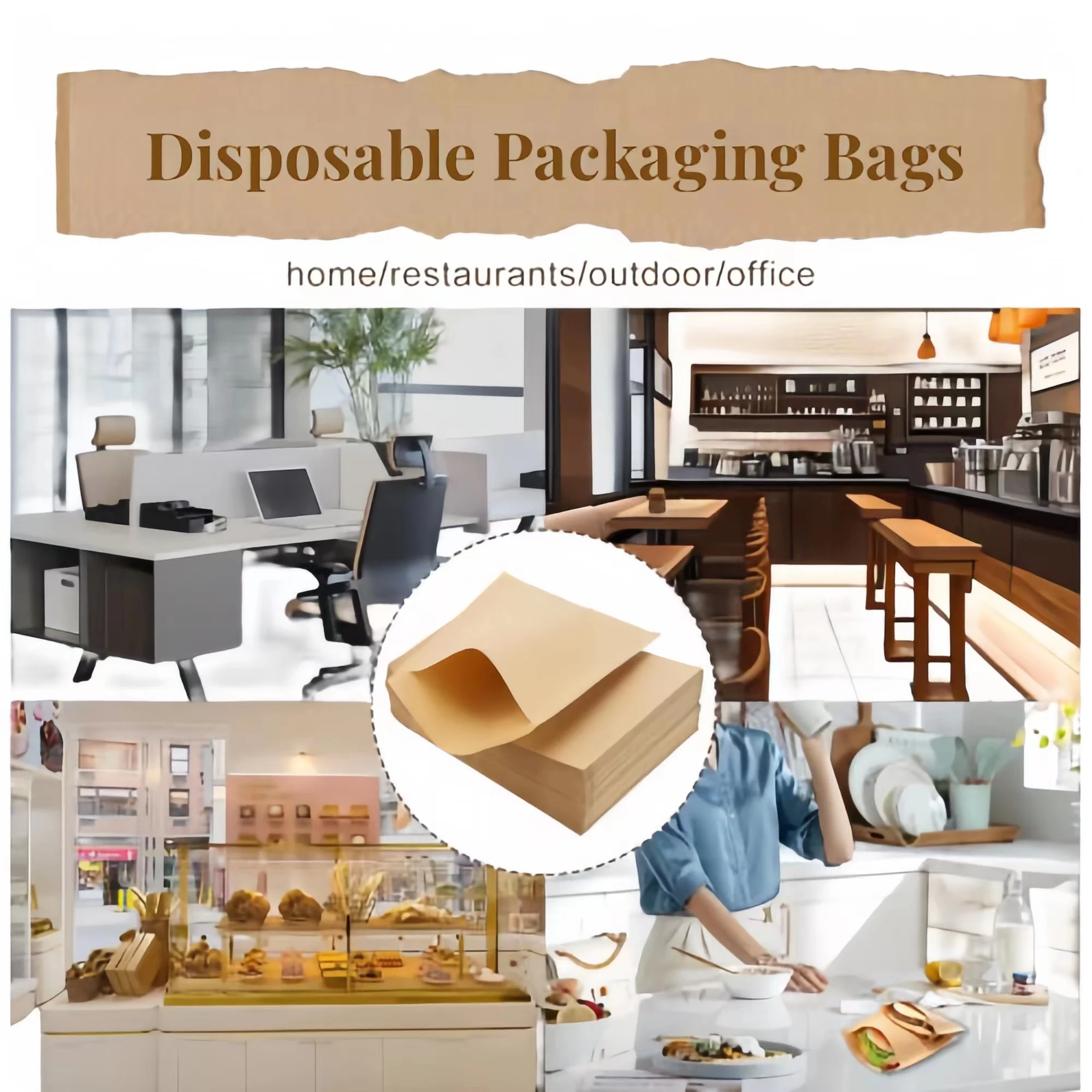 Custom logo wholesales food disposable paper bags brown kraft cookies treat bags flat small paper to go bags for Packaging