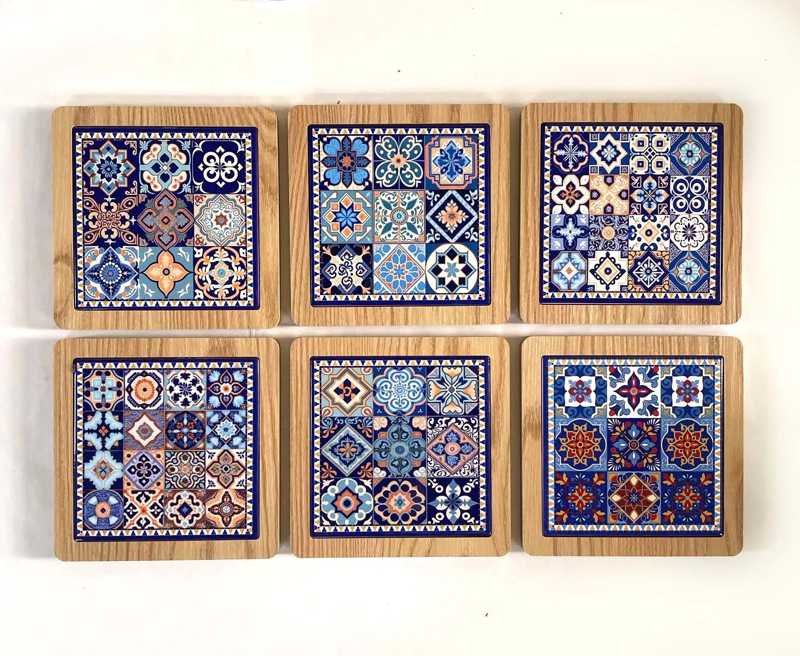 Wholesale Wooden Floral Pattern Placemats Custom Logo Wood Cork Coasters Country Design Style Pad Table Home Car Wedding Party