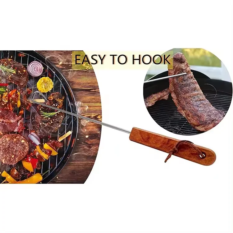 2 Pcs 17 Inch Meat Hook Flippers Turners Pigtail Food Flippers with Stainless Steel Shafts