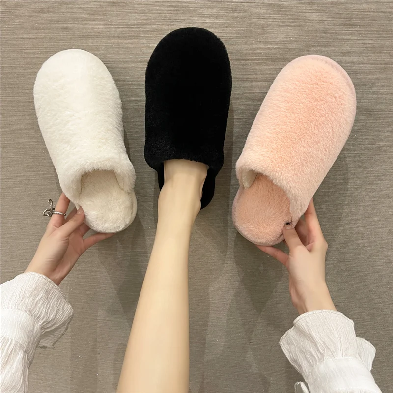 Wholesale Non-slip Women Winter Slippers Pink Home Bedroom Indoor Fashion Comfortable Warm Plush Fur Lined House Slippers