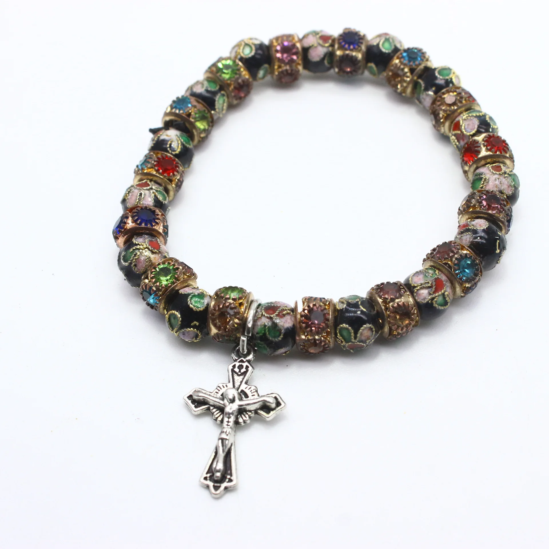 Yiwu Daicy Factory wholesale gemstone Cloisonne bracelet Elastic rope alloy cross bracelet for man