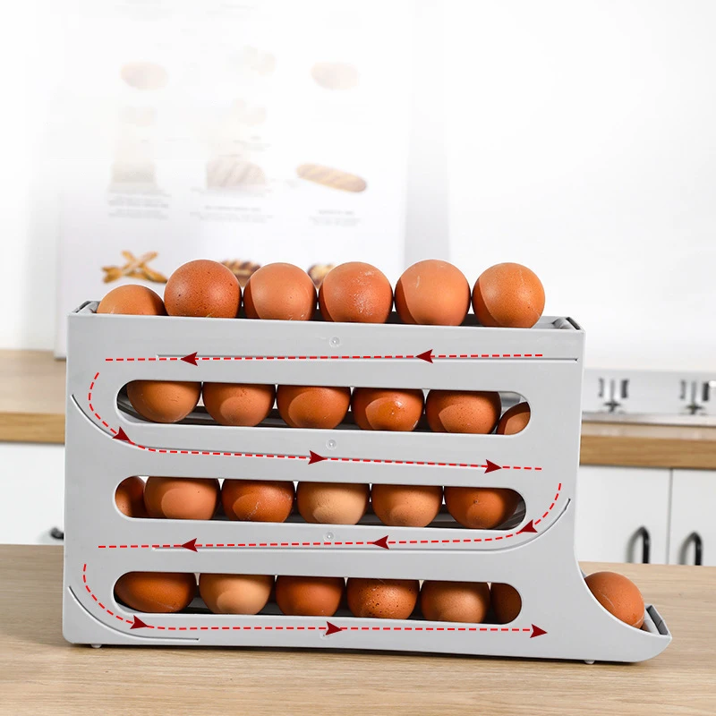 Wholesale Egg Storage 4 Layers Four Tiered Slide Type Kitchen Refrigerator Egg Organizer Container Storage Rack Egg Storage Box