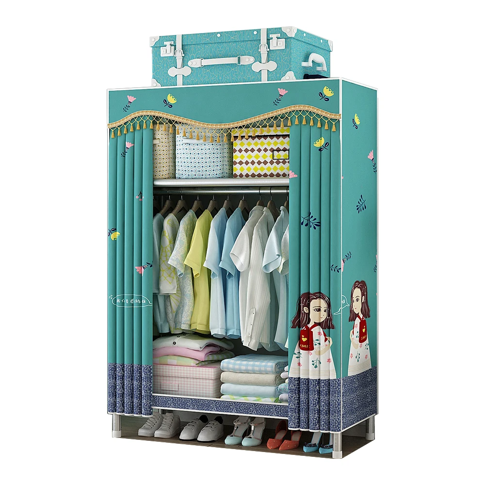 
68cm Polyester Fabric Cloth Cover Wardrobe Closet Non-woven Steel Shelf 19mm Tube Portable For Kids 