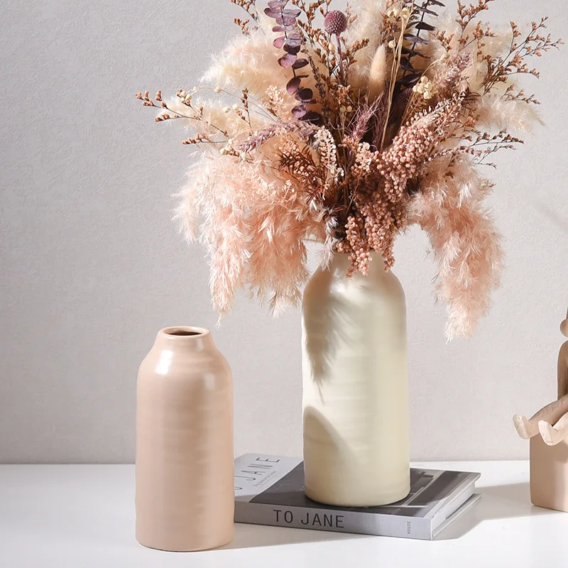 New Design Morandi Modern Ceramic Bordeaux White Flower Geometric Vase for Home Decor