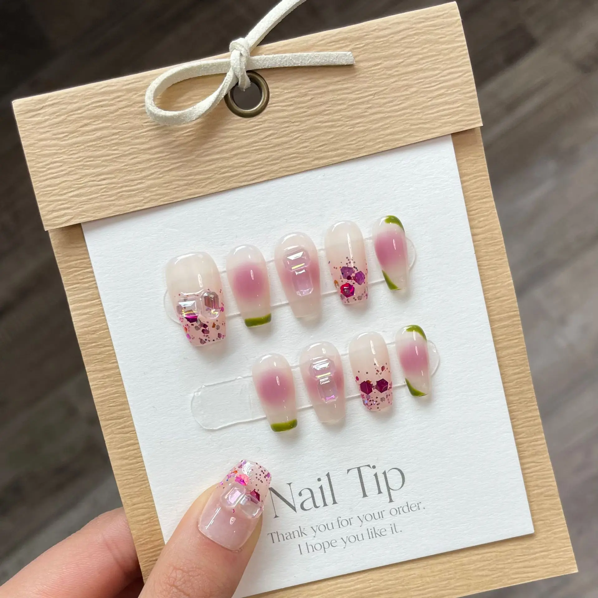 100 styles Custom Luxury Bling Stones Press On Nails  Medium Coffin Heart Pearl French Tip Nails Manicure Acrylic Stick On Nails