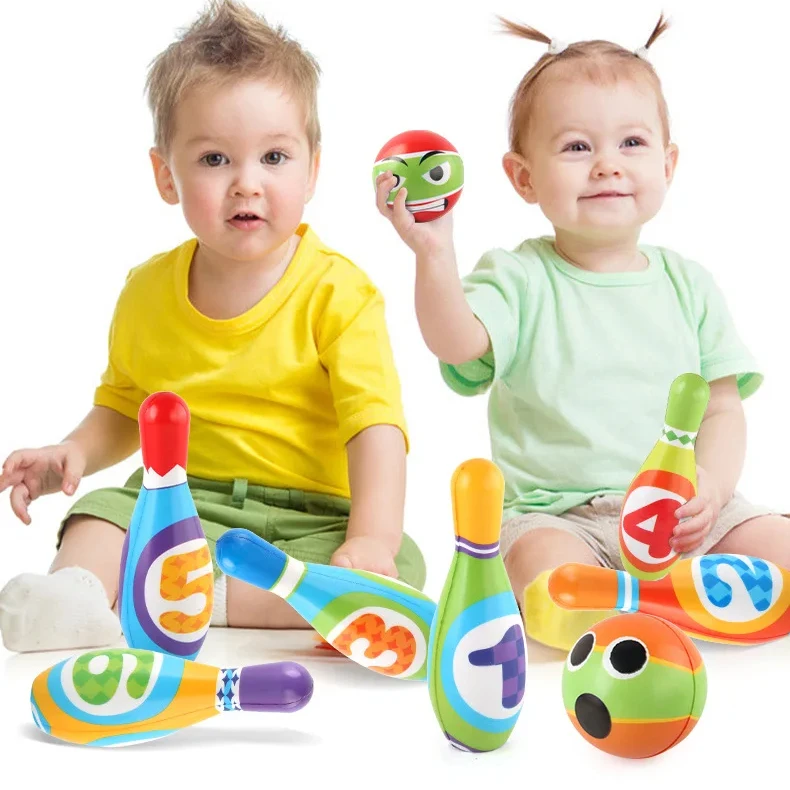 PU Colorful Foam Bowling Game Toy Soft Bowling Ball Play Set Numbers Bowling Pins Toys for Toddlers