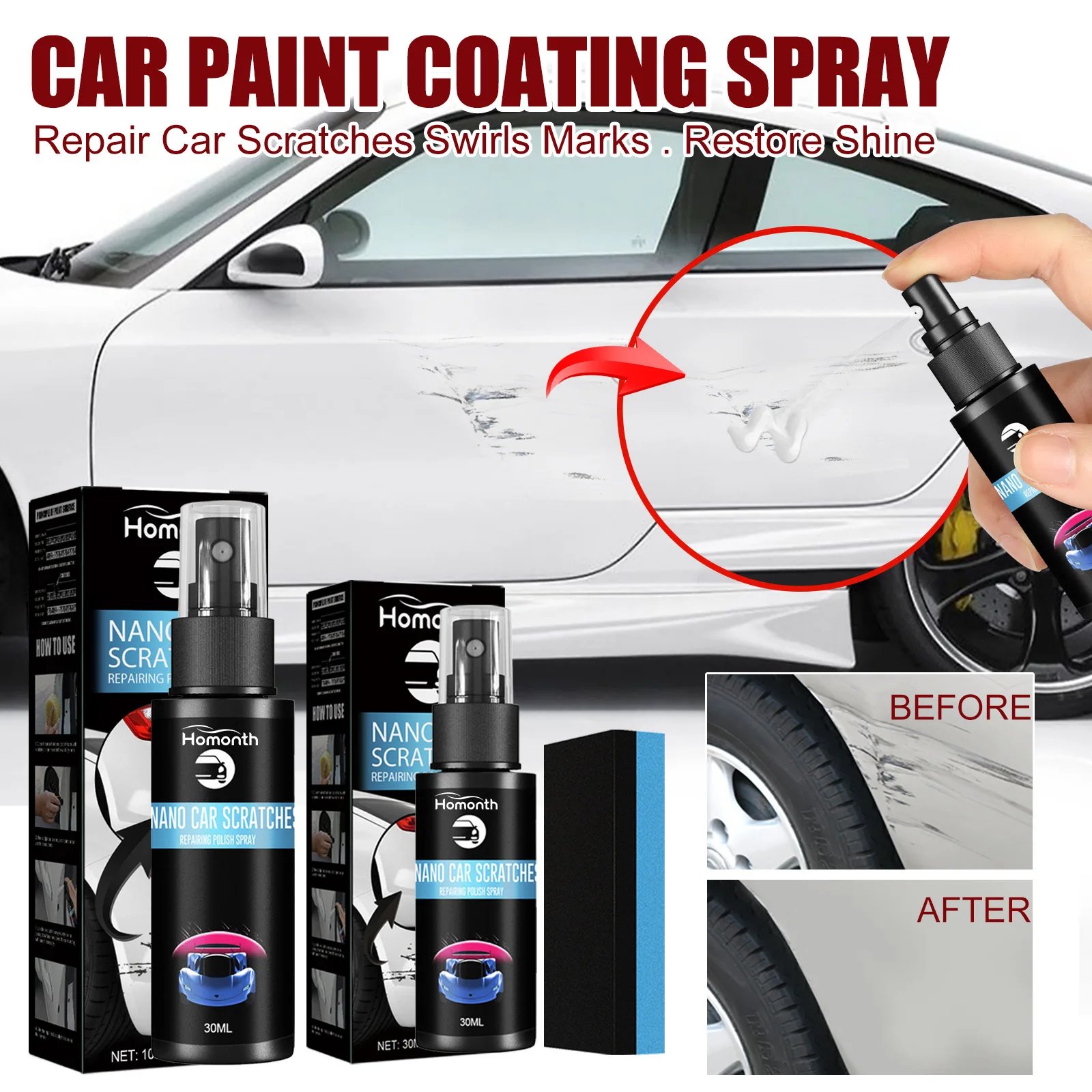 Homonth High Quality Easy Repair Polish Kit Nano Car Scratch Remover Polish Paint Restorer Spray Multi-Purpose Car Cleaning