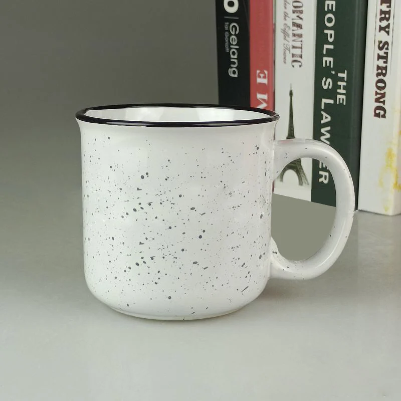 Wholesale Hot Sale Cheap 15oz 16oz Vintage Speckled Camping Cup Enamel Stoneware Custom Logo Printed Ceramic Campfire Coffee Mug